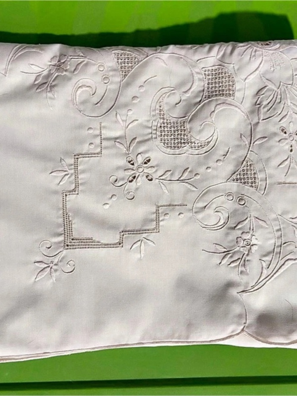 Vintage Madeira Embroidery Tablecloth Art Deco Style Ivory 86" x 68"